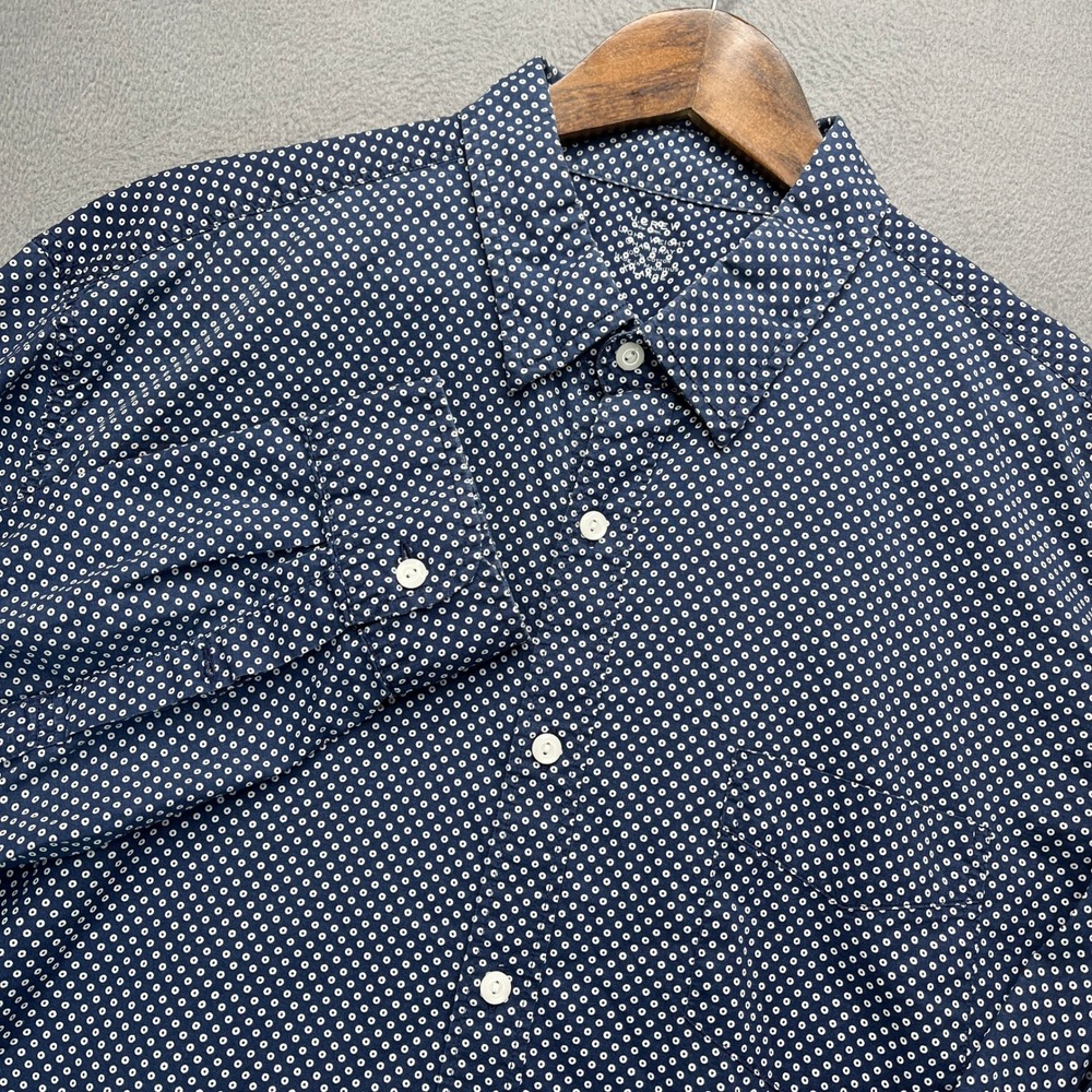J Crew Lightweight Button Front Shirt Mens XL Blue Cotton Polka Dot Long Sleeve